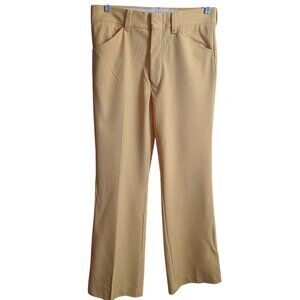 32x31 Vintage 1970's Mens Yellow Textured Polyester Dress Pants Flare Bootcut